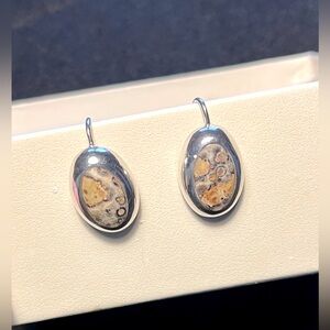 W0314 RARE Vintage .925 Sterling Silver Silpada Leopard Jasper Earrings